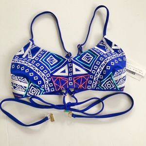 Trina Turk Blue Embroidery Bikini Top size 4